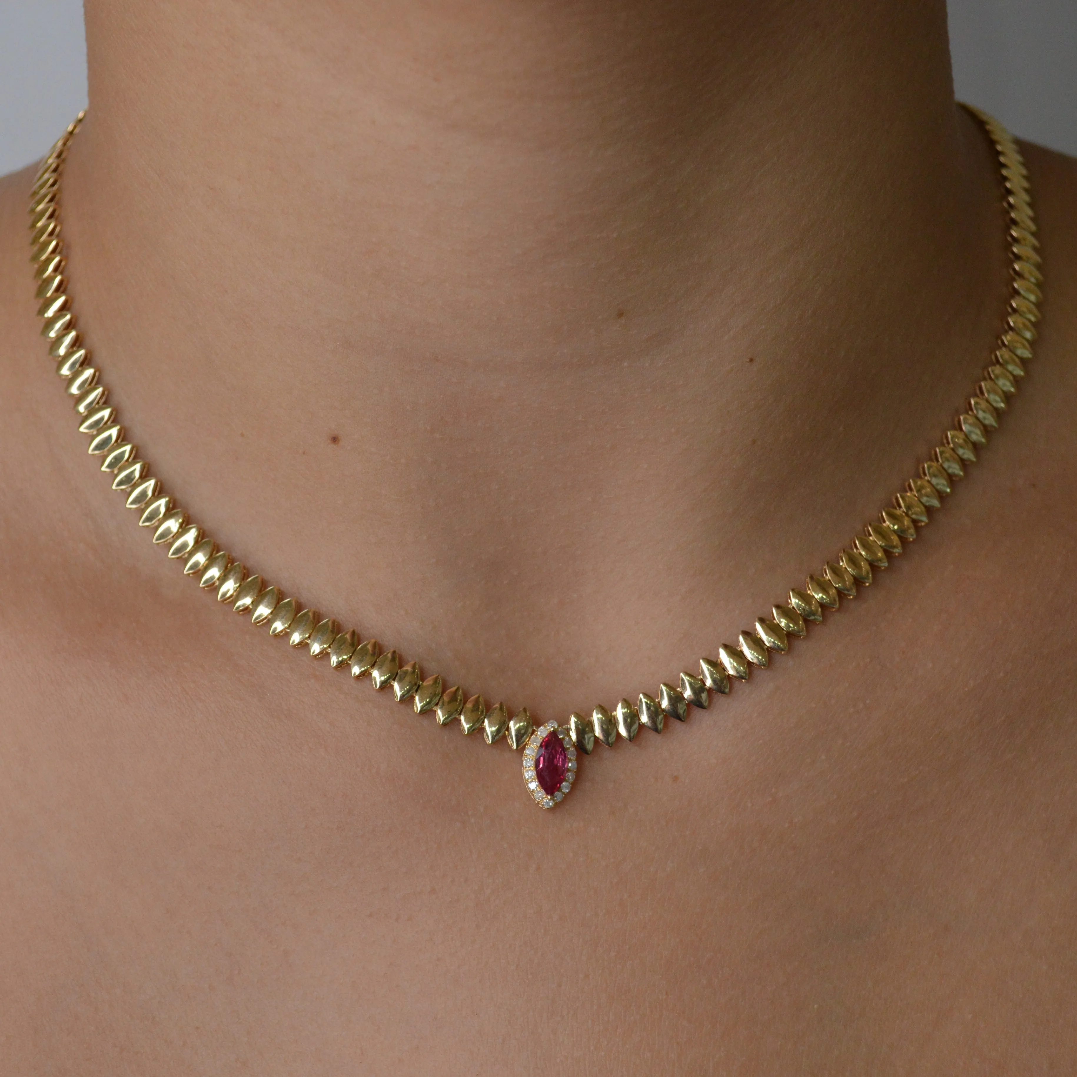 0.70ct Diamond Ruby 14K Gold Solitaire Necklace