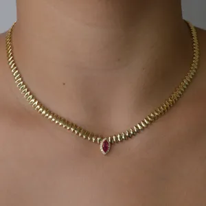 0.70ct Diamond Ruby 14K Gold Solitaire Necklace