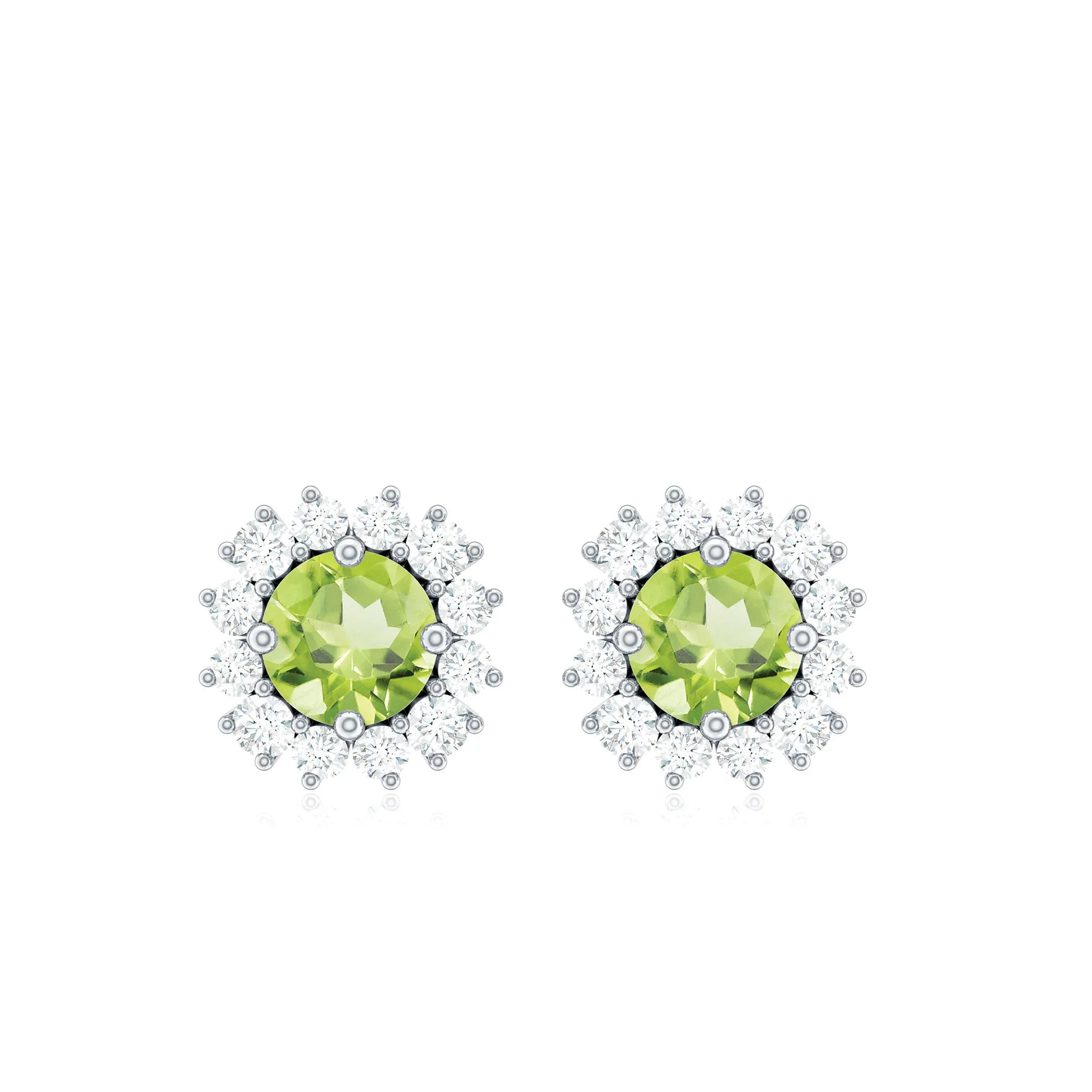 0.75 CT Classic Peridot Stud Earrings with Diamond Halo