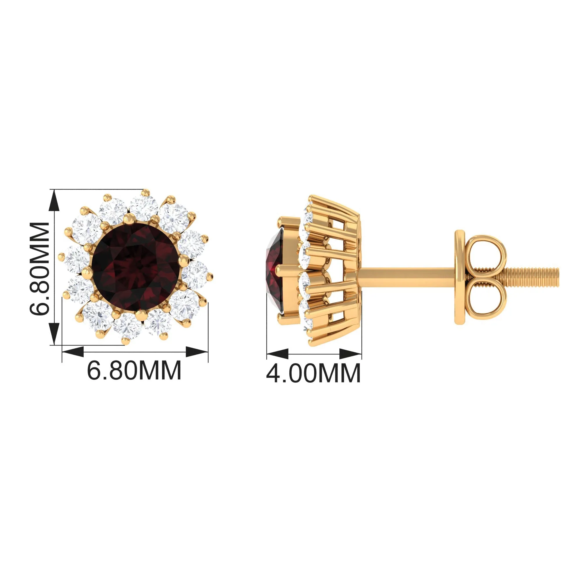 1 CT Garnet and Diamond Classic Halo Stud Earrings with Screw Back