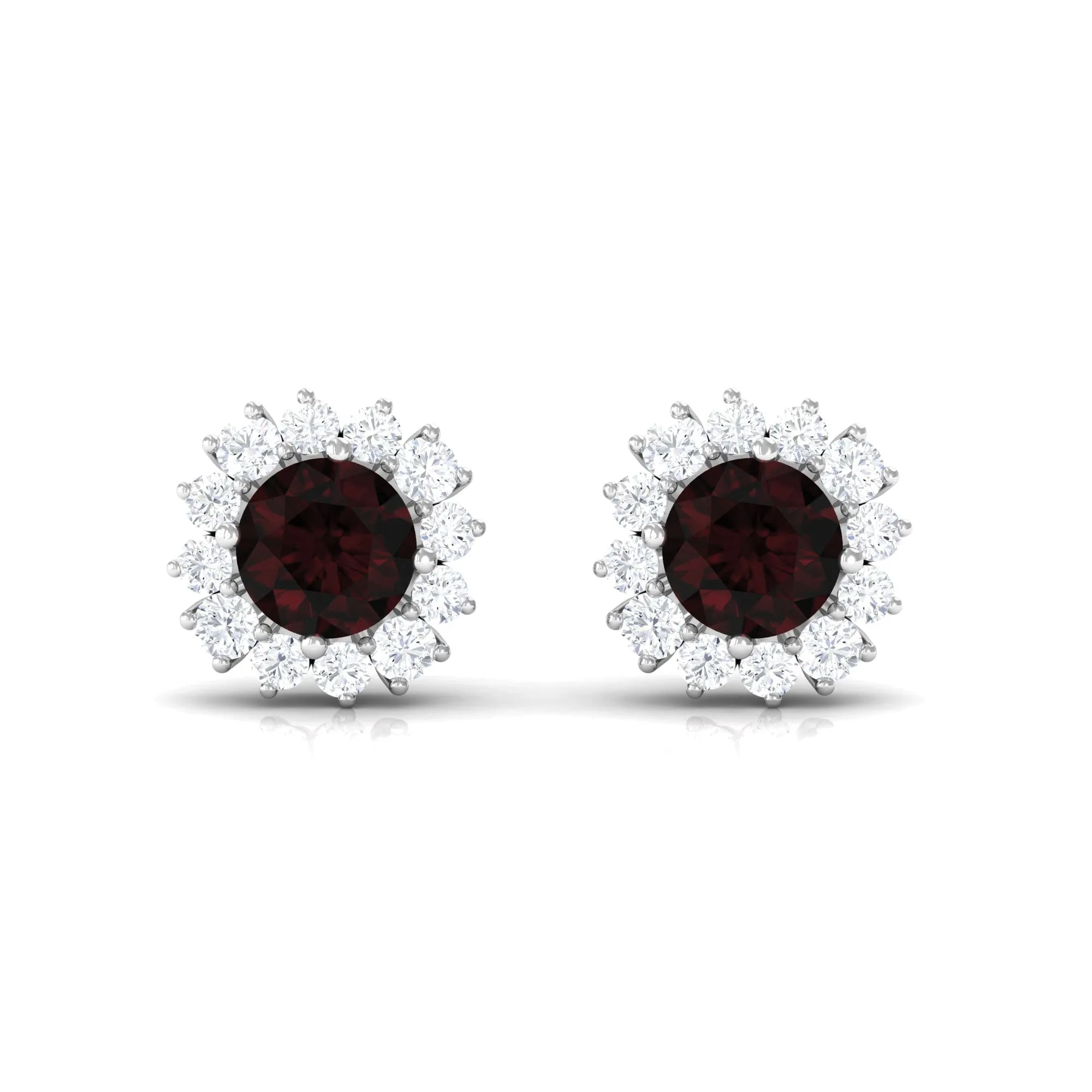 1 CT Garnet and Diamond Classic Halo Stud Earrings with Screw Back