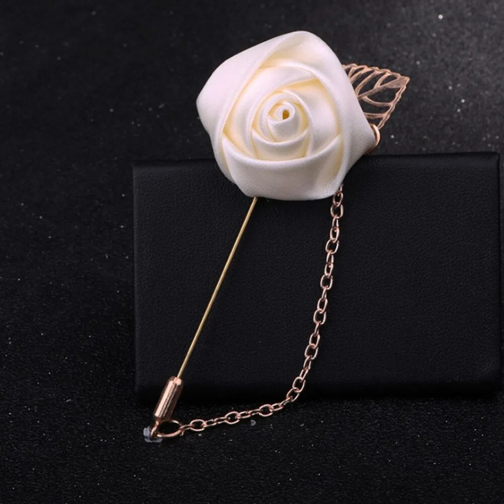 1 Pcs Men Rose Flower Golden Leaf Fashion Brooch Pin Suit Lapel New Men Wedding Boutonniere Brooch Jewelry