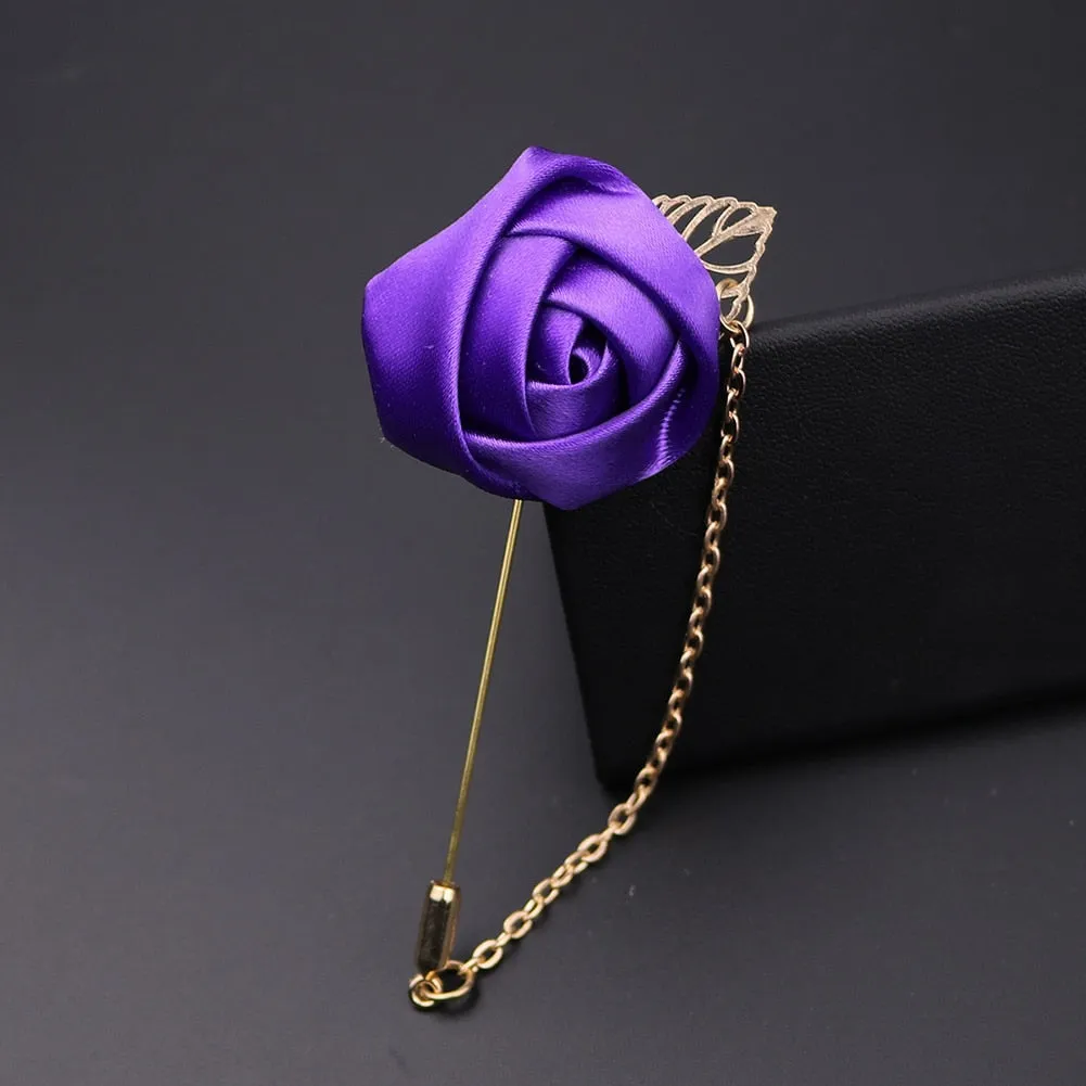 1 Pcs Men Rose Flower Golden Leaf Fashion Brooch Pin Suit Lapel New Men Wedding Boutonniere Brooch Jewelry