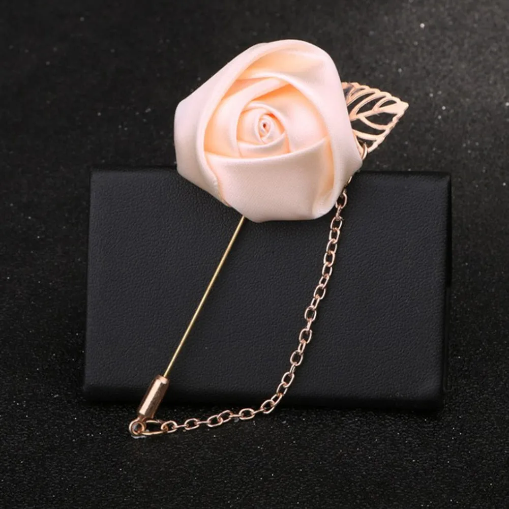 1 Pcs Men Rose Flower Golden Leaf Fashion Brooch Pin Suit Lapel New Men Wedding Boutonniere Brooch Jewelry