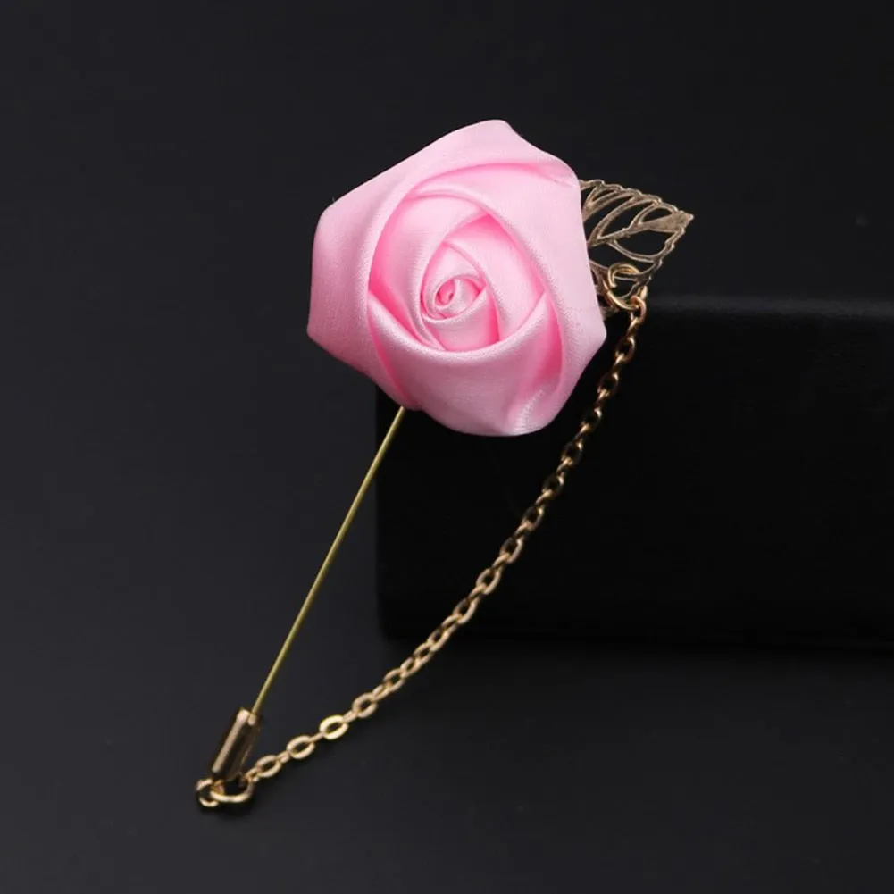 1 Pcs Men Rose Flower Golden Leaf Fashion Brooch Pin Suit Lapel New Men Wedding Boutonniere Brooch Jewelry