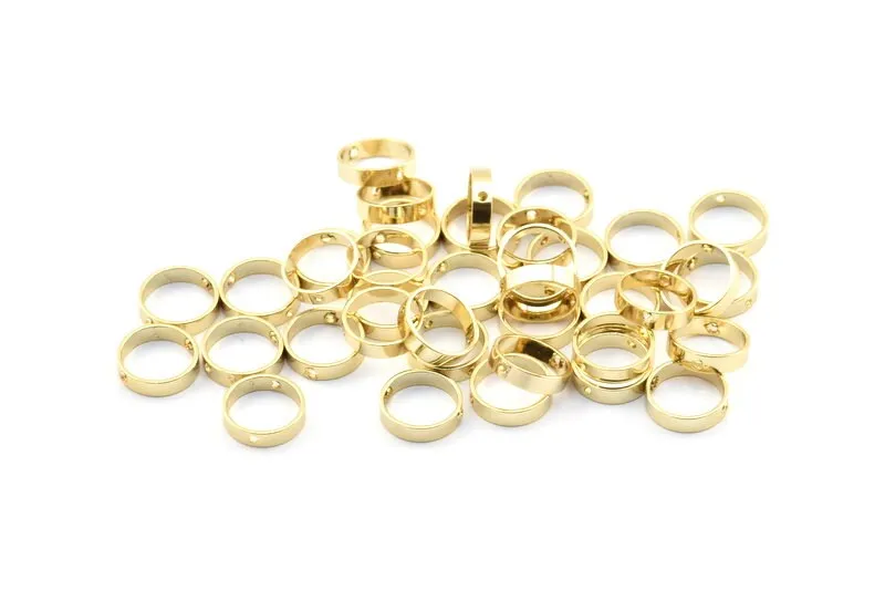 10mm Circle Connector, 12 Gold Plated Brass Circle Ring Connector With 2 Holes, Findings (10x2.5mm) BS 2202