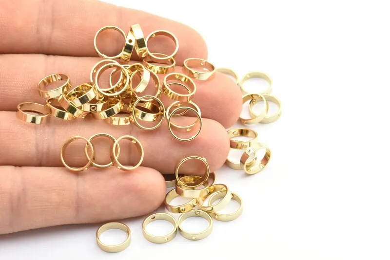 10mm Circle Connector, 12 Gold Plated Brass Circle Ring Connector With 2 Holes, Findings (10x2.5mm) BS 2202