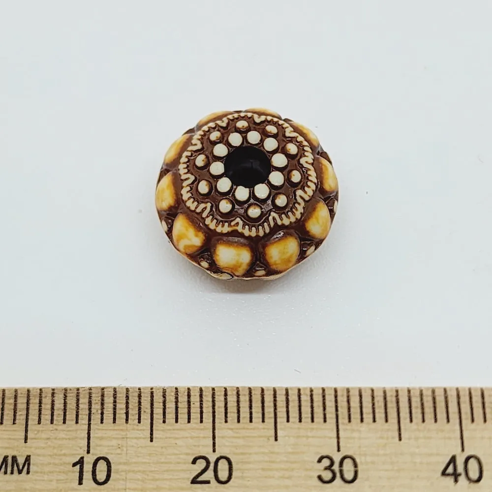 10x16mm Rondelle (10) - Brown/Cream - Persian Style Vintage Beads