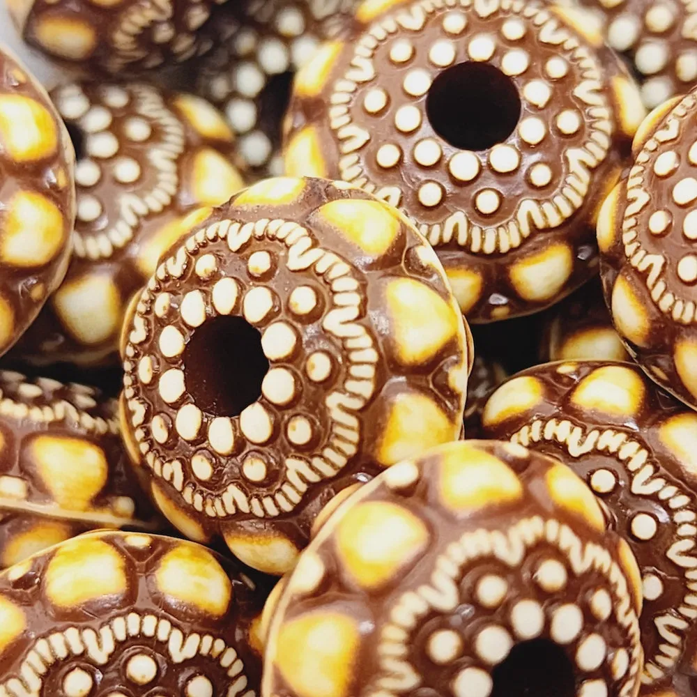 10x16mm Rondelle (10) - Brown/Cream - Persian Style Vintage Beads