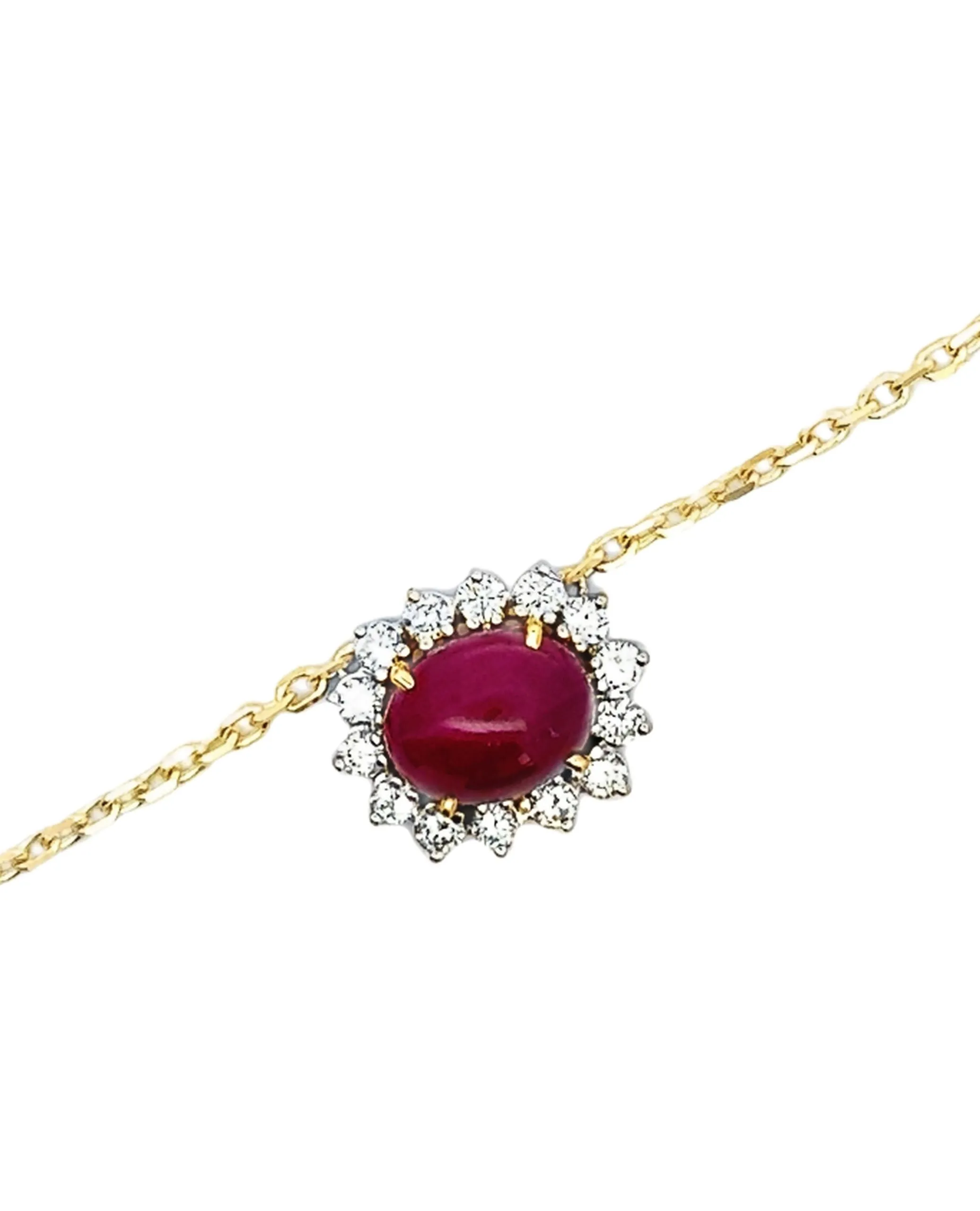 14K & 18K Yellow Gold Cabochon Ruby & Diamond Necklace