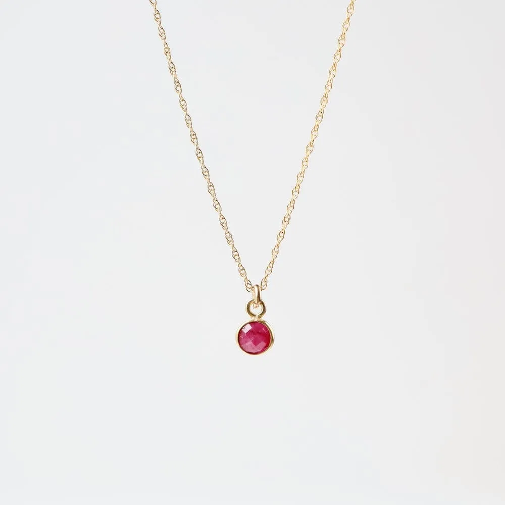 14k Gold Filled Chain with 6mm Bezel-Set Dyed Ruby