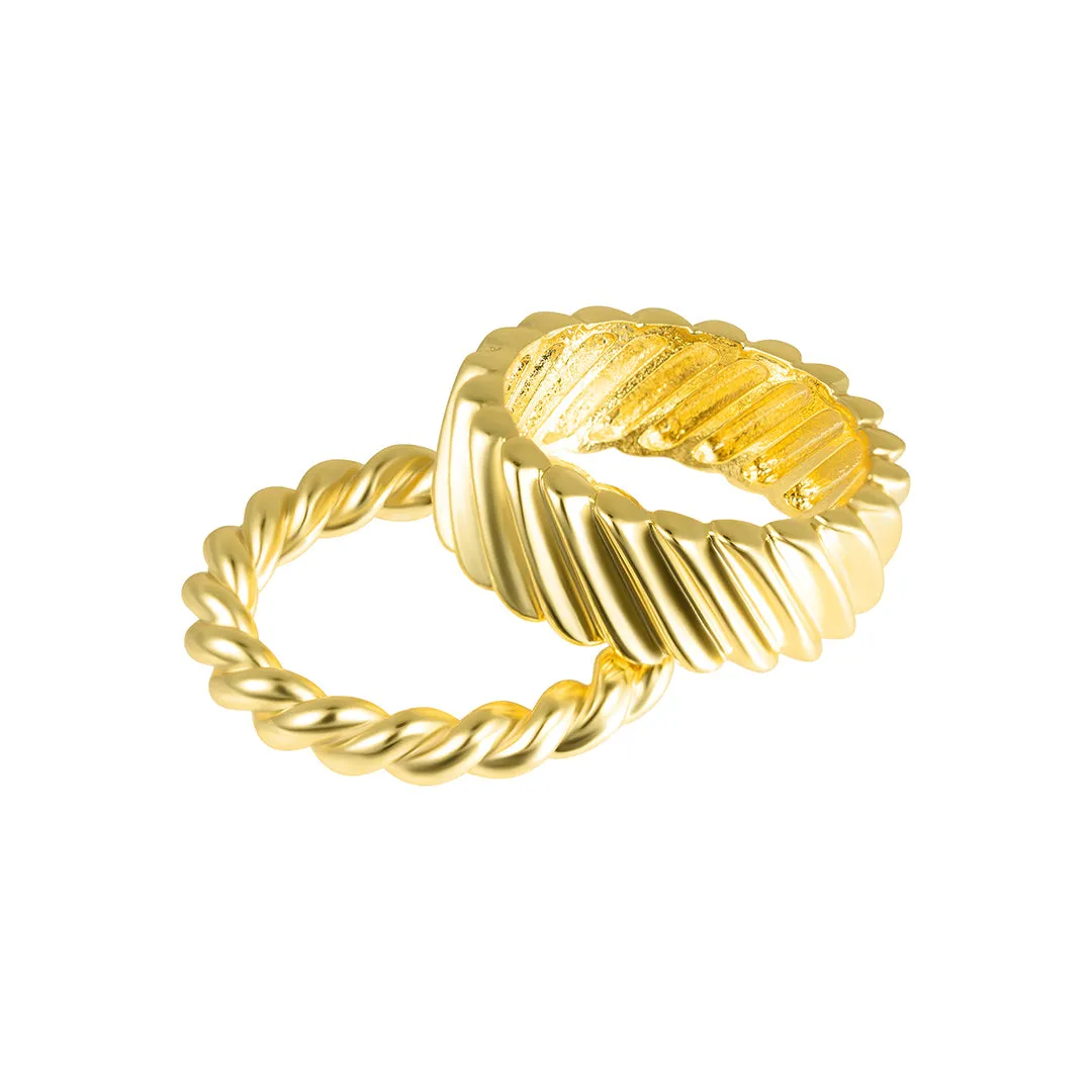 14k Gold Plated Cable and Twist Ring Set