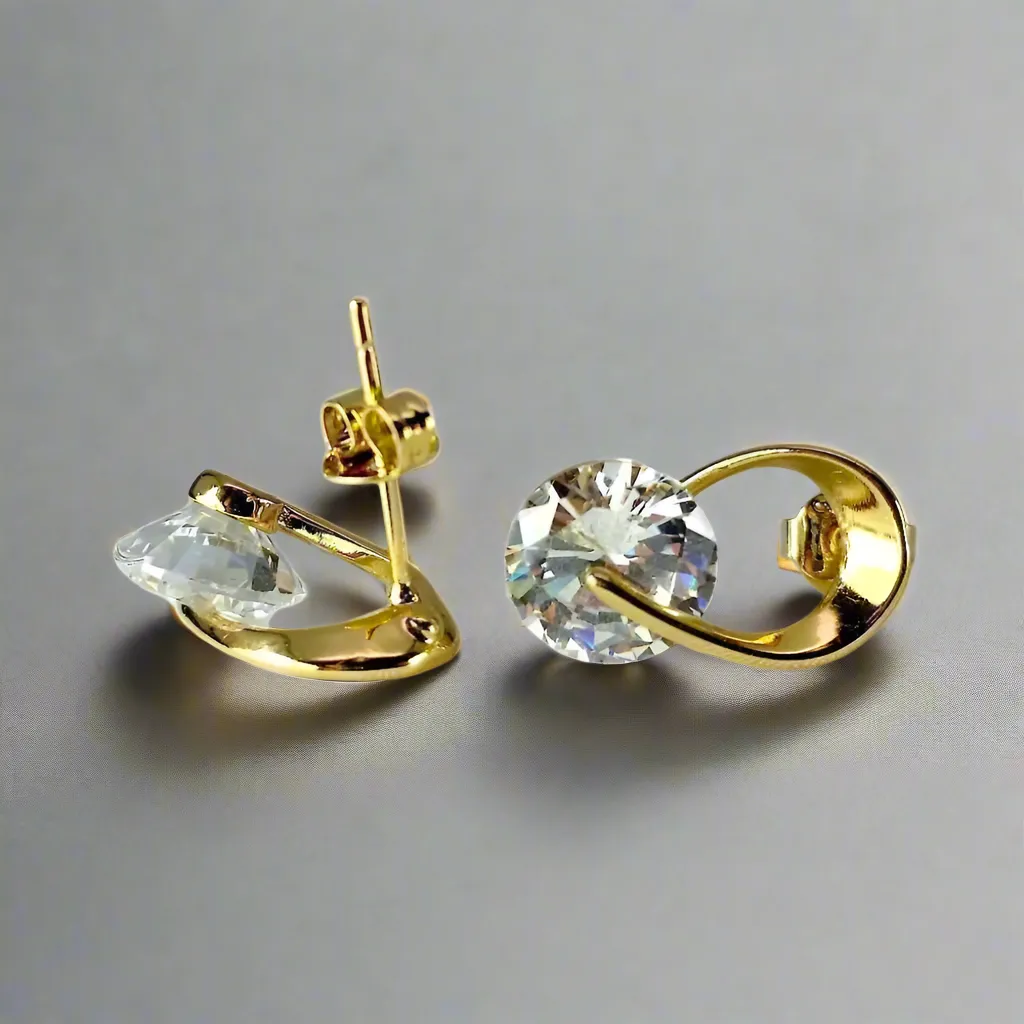 14K Gold Plated Hugging OB Simulated Diamond Cz Stud Earrings for Woman