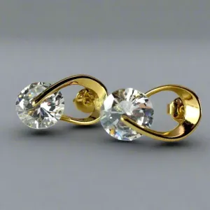 14K Gold Plated Hugging OB Simulated Diamond Cz Stud Earrings for Woman