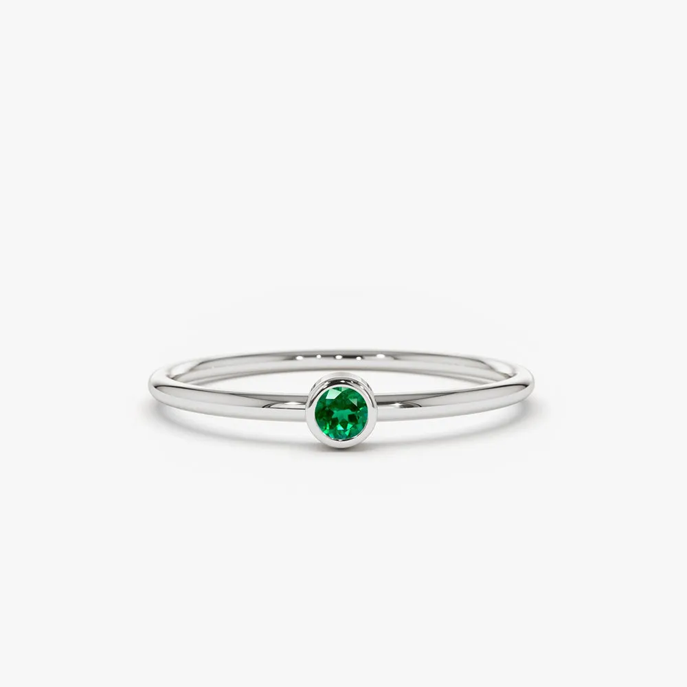 14k Gold Solitaire Emerald Gemstone Ring