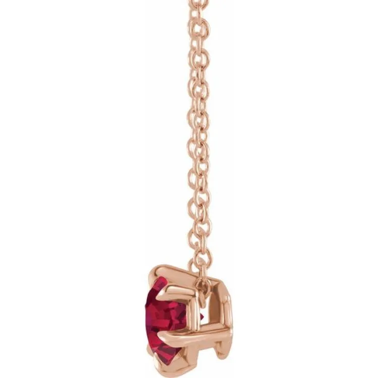 14K Rose 6 mm Lab-Grown Ruby Solitaire 16-18" Necklace