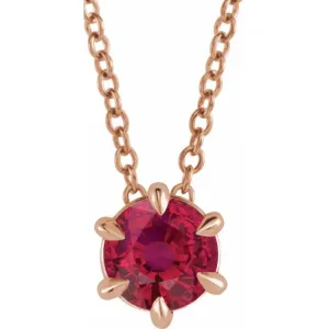 14K Rose 6 mm Lab-Grown Ruby Solitaire 16-18" Necklace