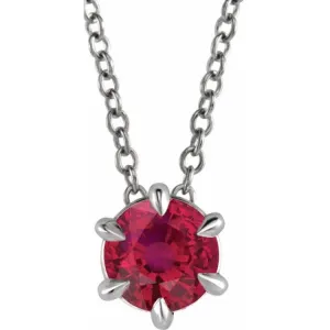 14K White 4 mm Natural Ruby Solitaire 16-18" Necklace