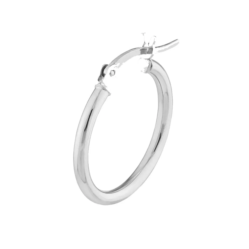 14K White Gold 2x20MM Hoop Earrings