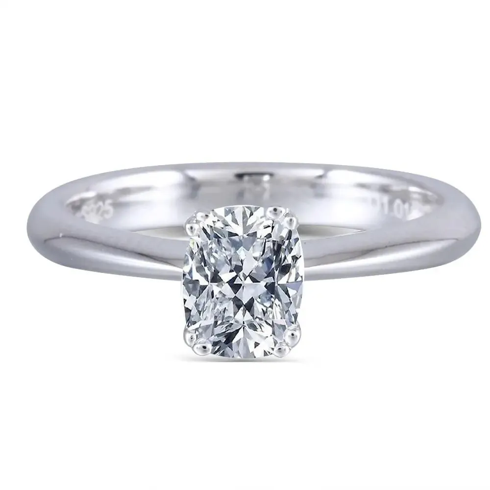 14k White Gold Oval / Cushion Cut Solitaire Moissanite Ring 1ct