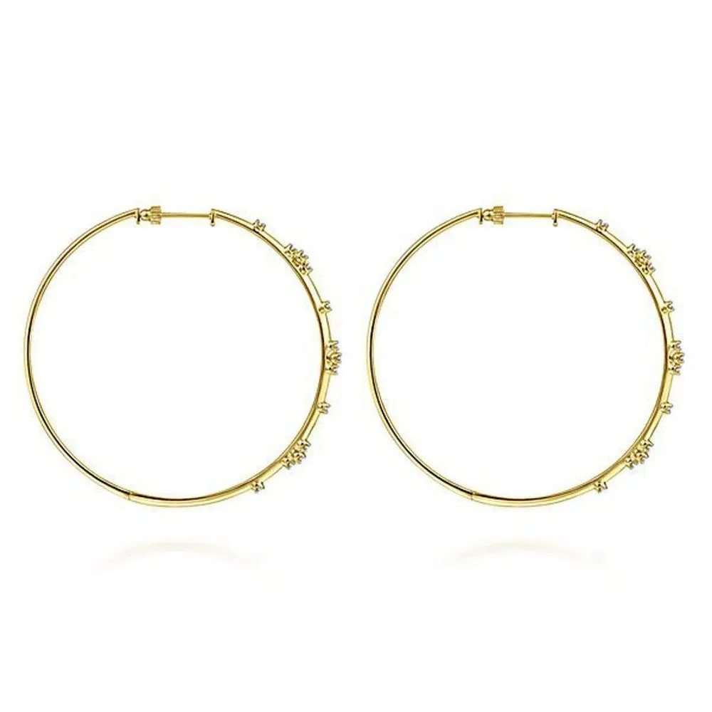 14K Yellow Gold 60mm Diamond Hoop Earrings