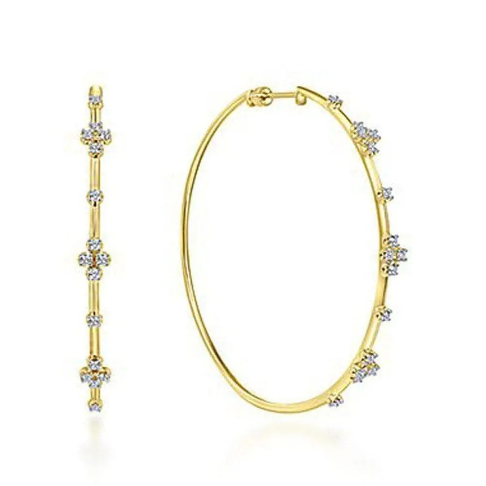 14K Yellow Gold 60mm Diamond Hoop Earrings