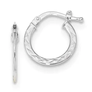 14KT White Gold 15X1MM Diamond-cut Hoop Earrings