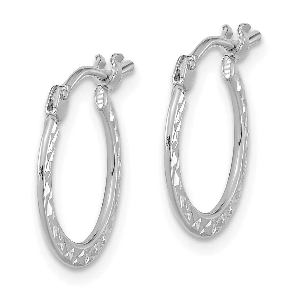 14KT White Gold 15X1MM Diamond-cut Hoop Earrings