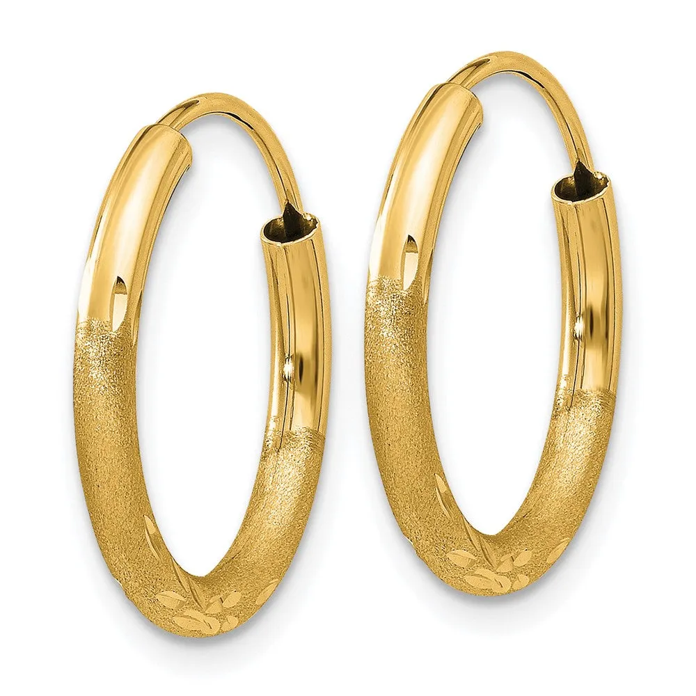 14KT Yellow Gold 18X2MM Diamond-cut Endless Hoop Earrings