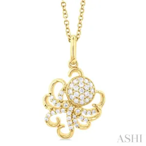 1/5 ctw Petite Octopus Round Cut Diamond Fashion Pendant With Chain in 10K Yellow Gold