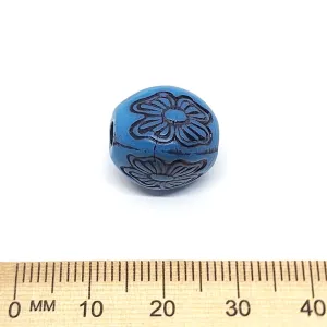 15x14mm Rounded Rectangle (10) - Blue w. Black - South Western Style Vintage Beads