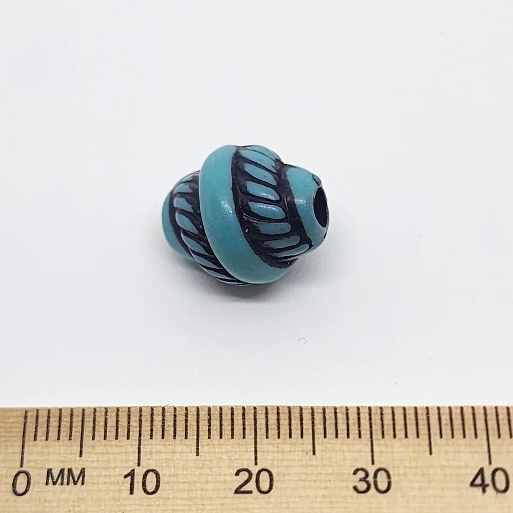 16x13mm Twist (10) - Turquoise w. Black - South Western Style Vintage Beads