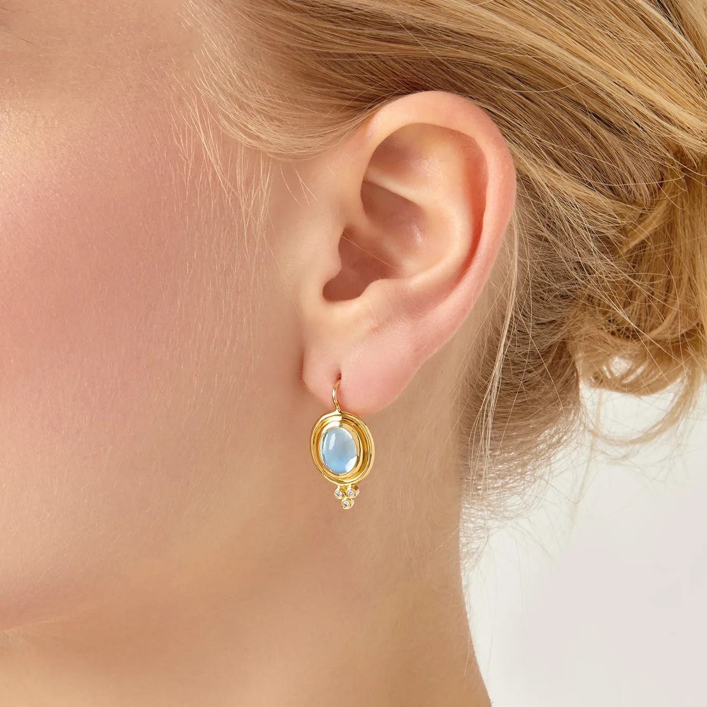 18K Blue Moonstone Classic Temple Earrings