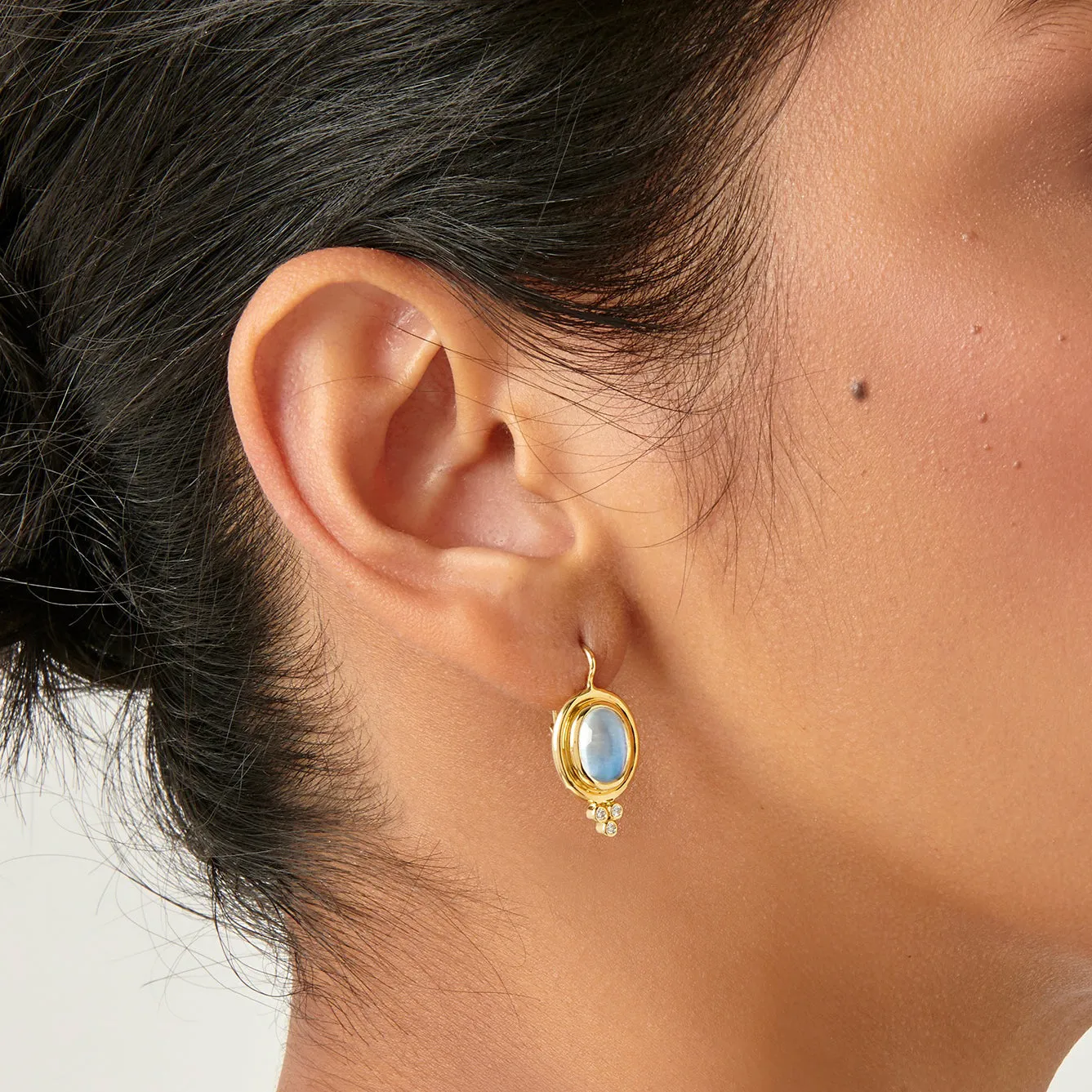 18K Blue Moonstone Classic Temple Earrings