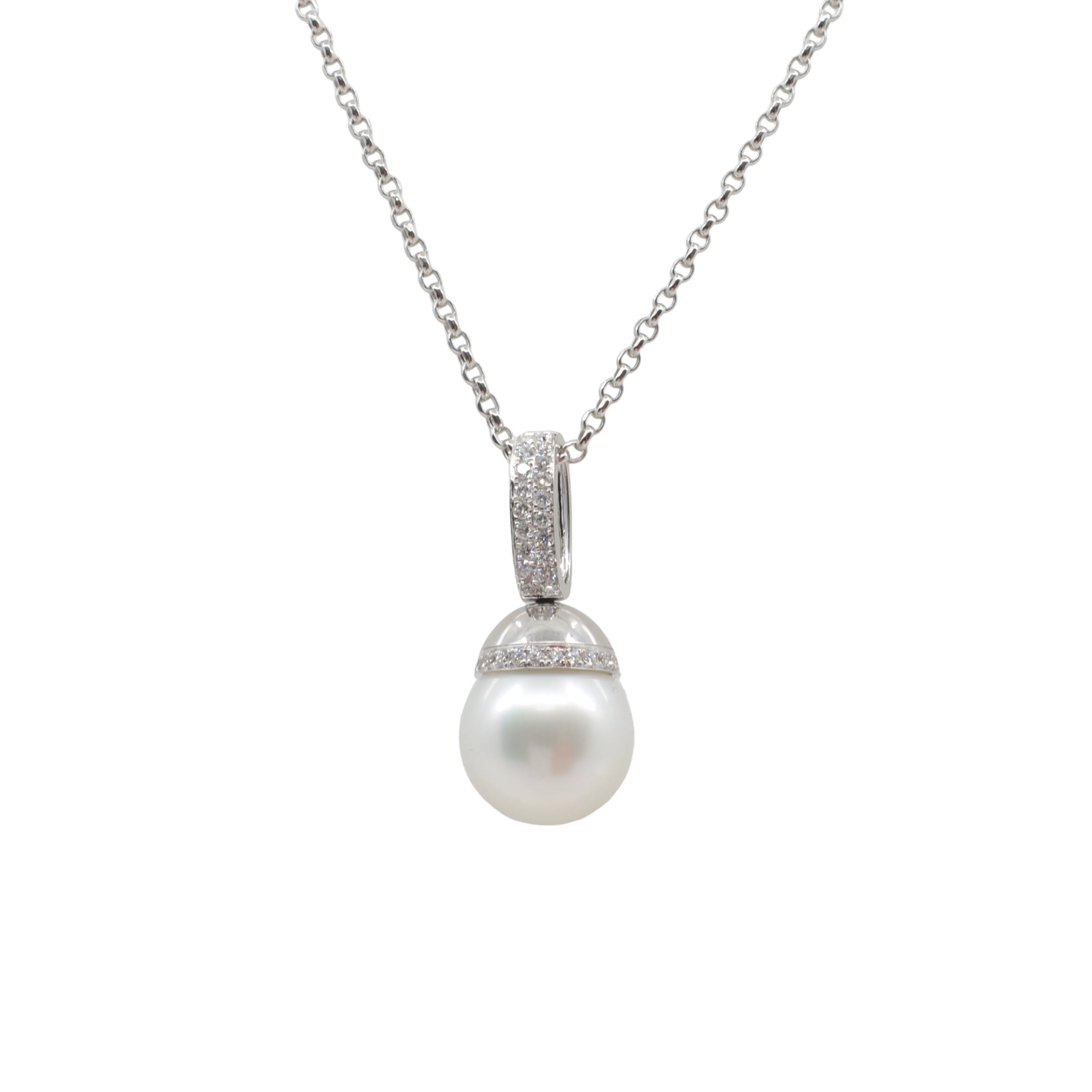 18k White Gold South Sea Pearl and Diamond Pendant - 20765965