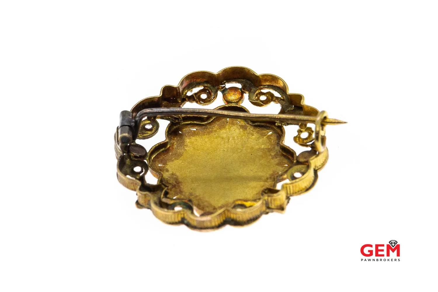 18KT Solid Yellow Gold Seed Pearl Brooch Lapel Pin