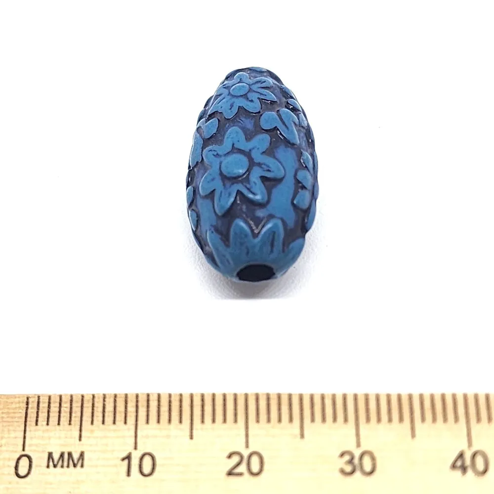 24x12mm Oval (10) - Blue w. Black - South Western Style Vintage Beads