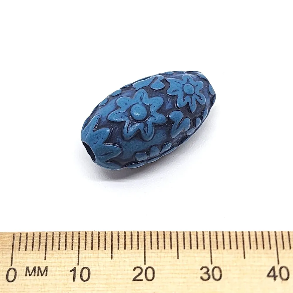 24x12mm Oval (10) - Blue w. Black - South Western Style Vintage Beads