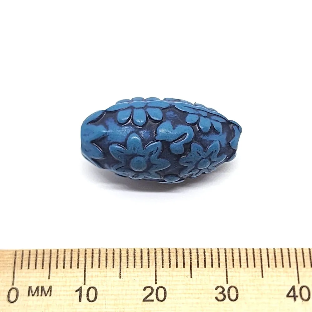 24x12mm Oval (10) - Blue w. Black - South Western Style Vintage Beads