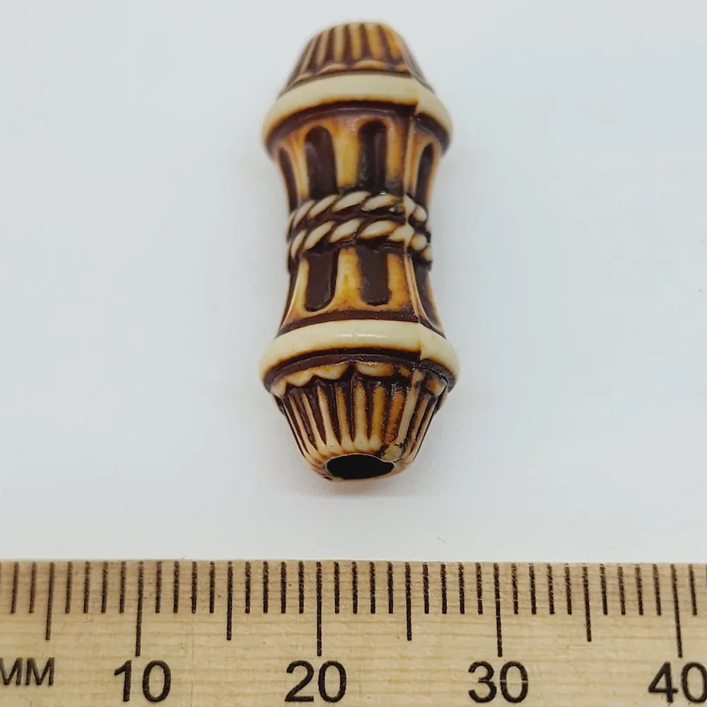 28x11mm Column (10) - Brown/Cream - Persian Style Vintage Beads