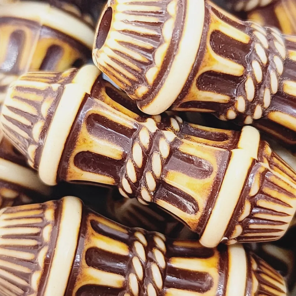 28x11mm Column (10) - Brown/Cream - Persian Style Vintage Beads