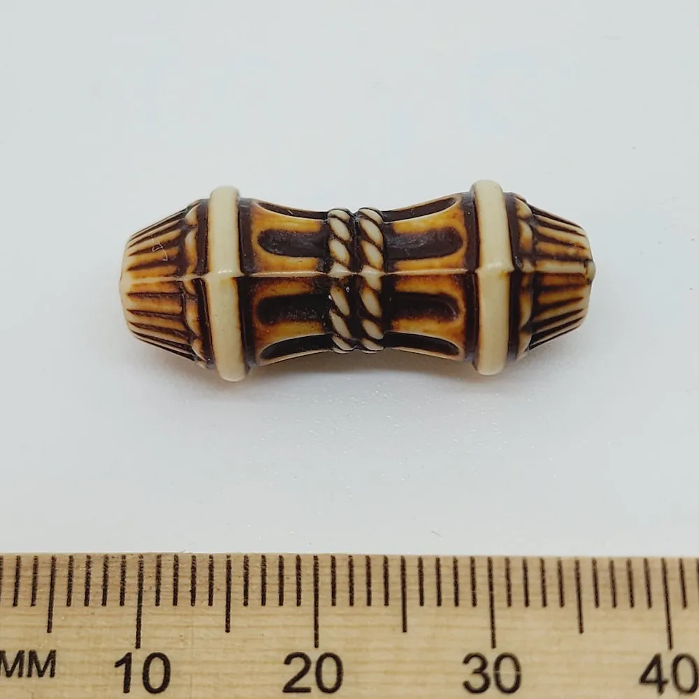 28x11mm Column (10) - Brown/Cream - Persian Style Vintage Beads