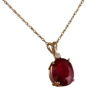 6.05Ct Natural Red Ruby and Diamond 14K Solid Yellow Gold Necklace