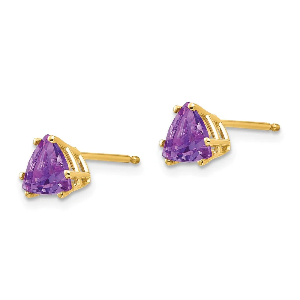 6MM Trillion Amethyst Stud Earrings in 14KT Yellow Gold