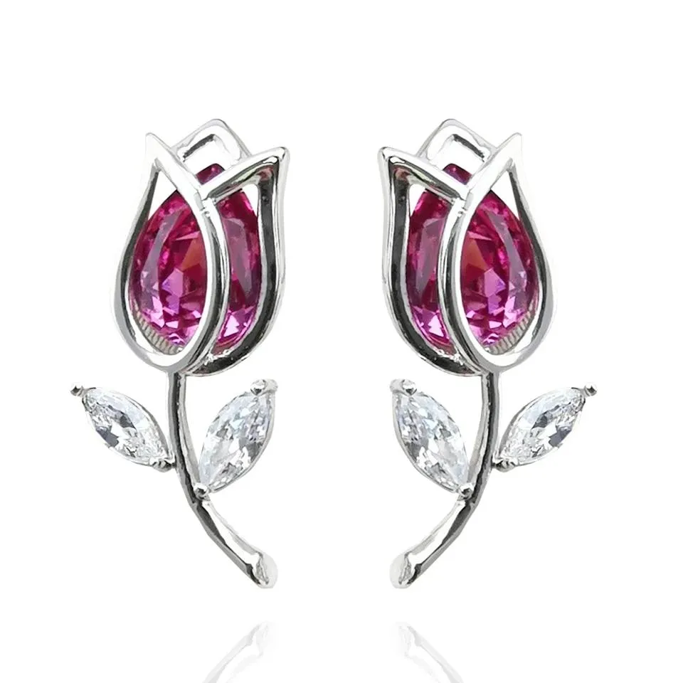 925 Sterling Silver CZ Rose Crystal Stud Earrings