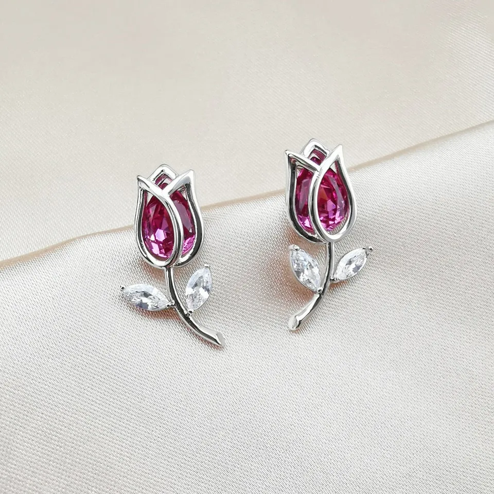 925 Sterling Silver CZ Rose Crystal Stud Earrings