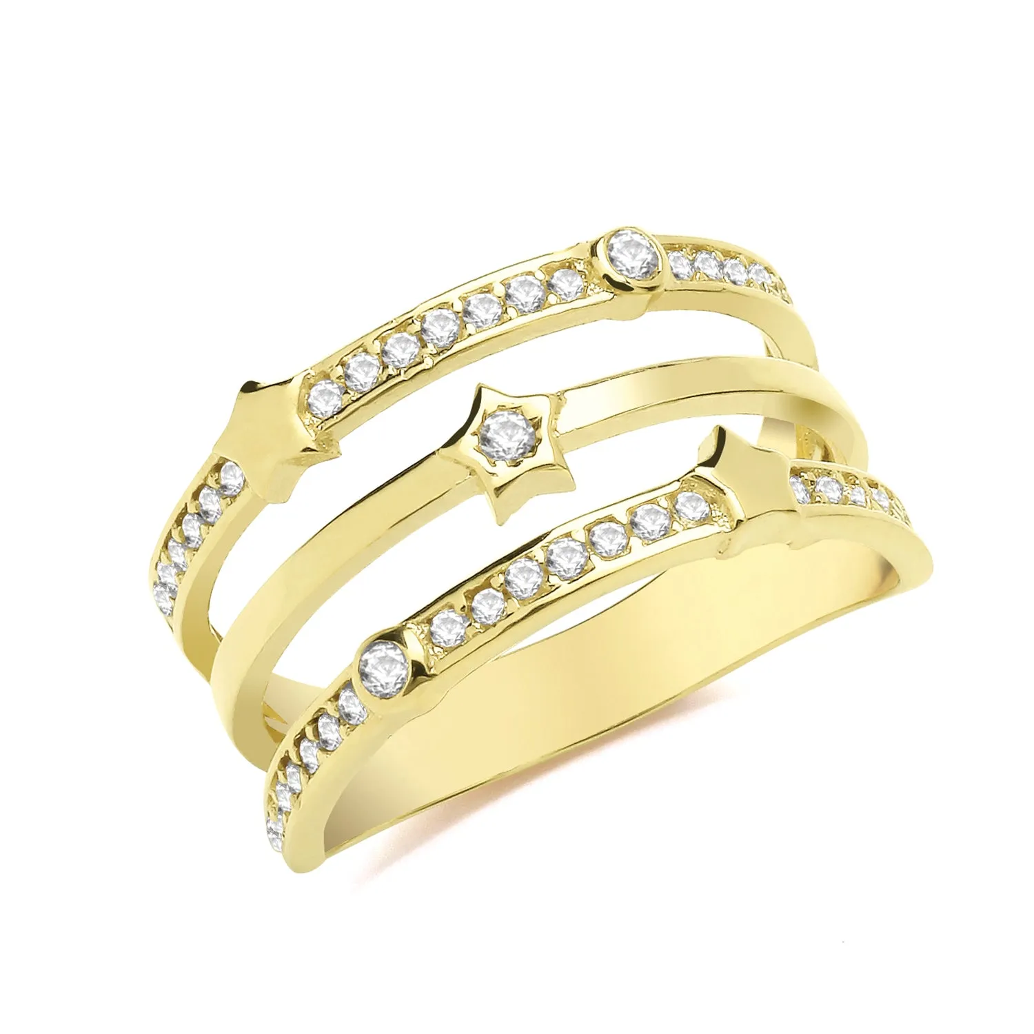 9CT GOLD 3-BAND CZ STAR RING