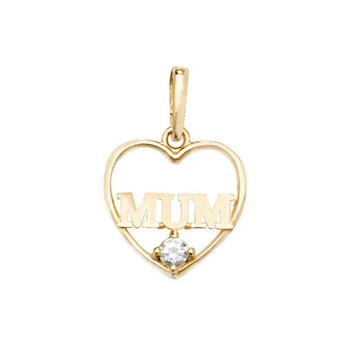 9CT GOLD CZ HEART MUM PENDANT