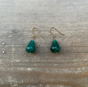 9ct Gold Green Agate Large Teardrop Earrings