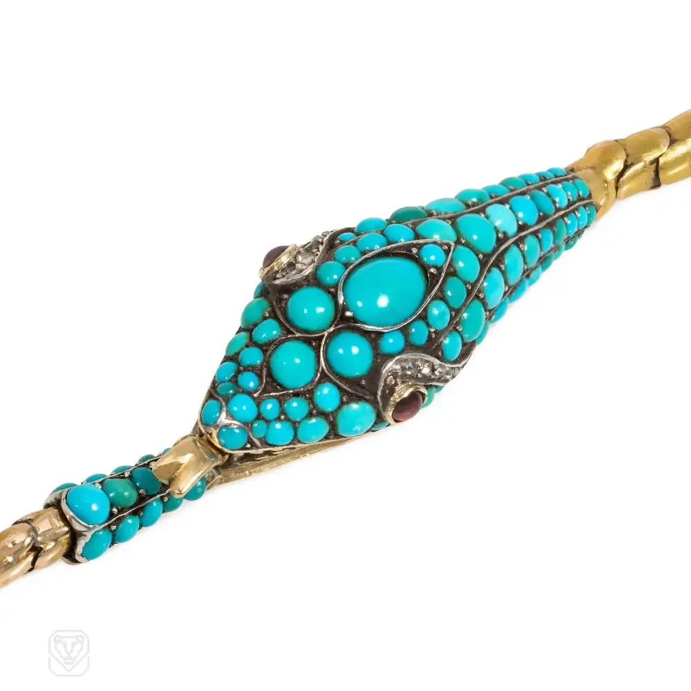 Antique gold and turquoise snake necklace